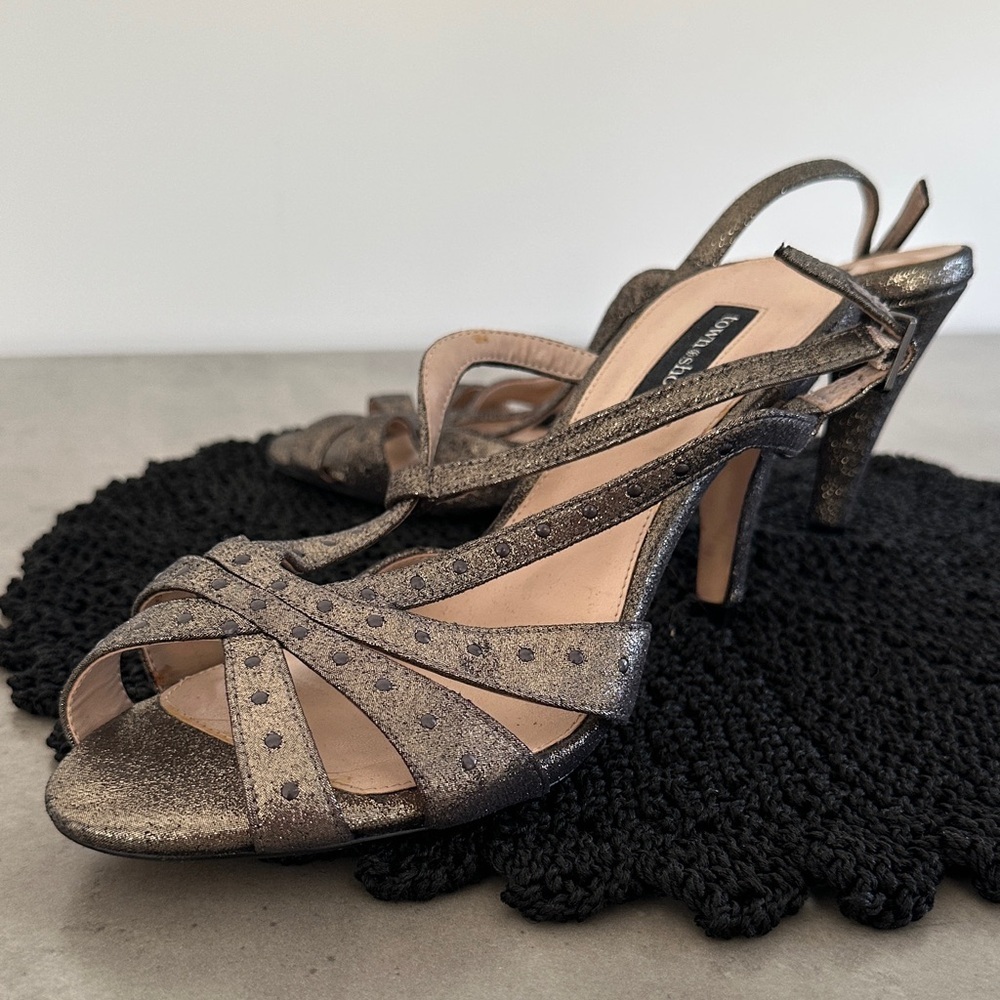 Town Shoes Leather | Metallic Strappy Heels | Size 8 - Picture 3 of 11